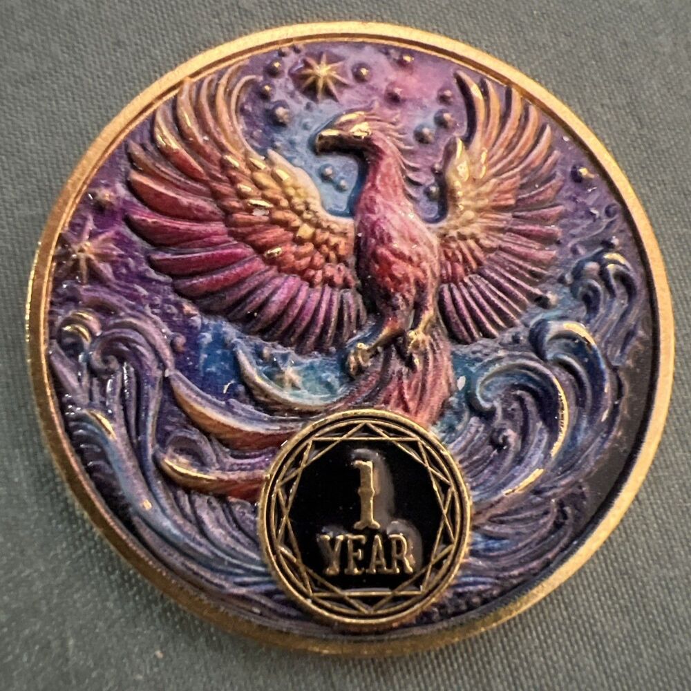 AA Sobriety One 1 Year Phoenix Rising Coin Chip Sober Anniversary